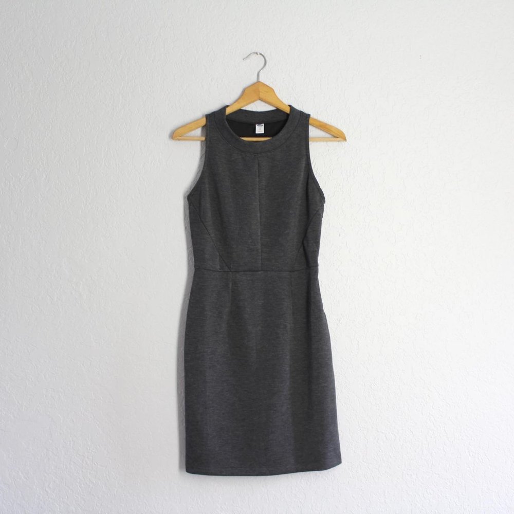 Old Navy elegant pencil tank dress crew neck stretch knit dark gray XS petite